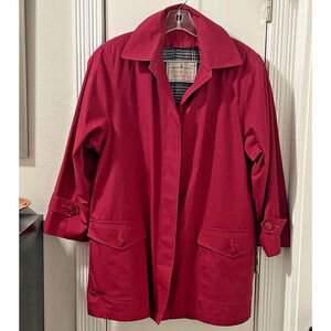 Towne by London Fog Red Women’s M Houndstooth Lined Trench Raincoat Retro